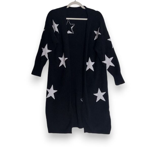 Taylor Karssen Womens Black White Star Cardigan Sweater S Small Soft Cozy Plushy - Picture 3 of 10